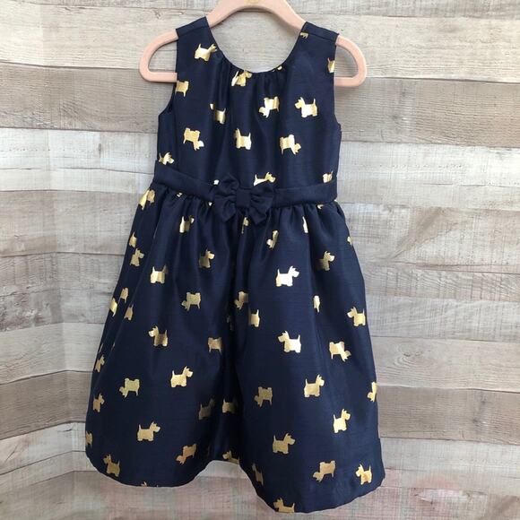 Gymboree Scottie Dog Gold Foil Dress Navy Blue 4T - Picture 2 of 8